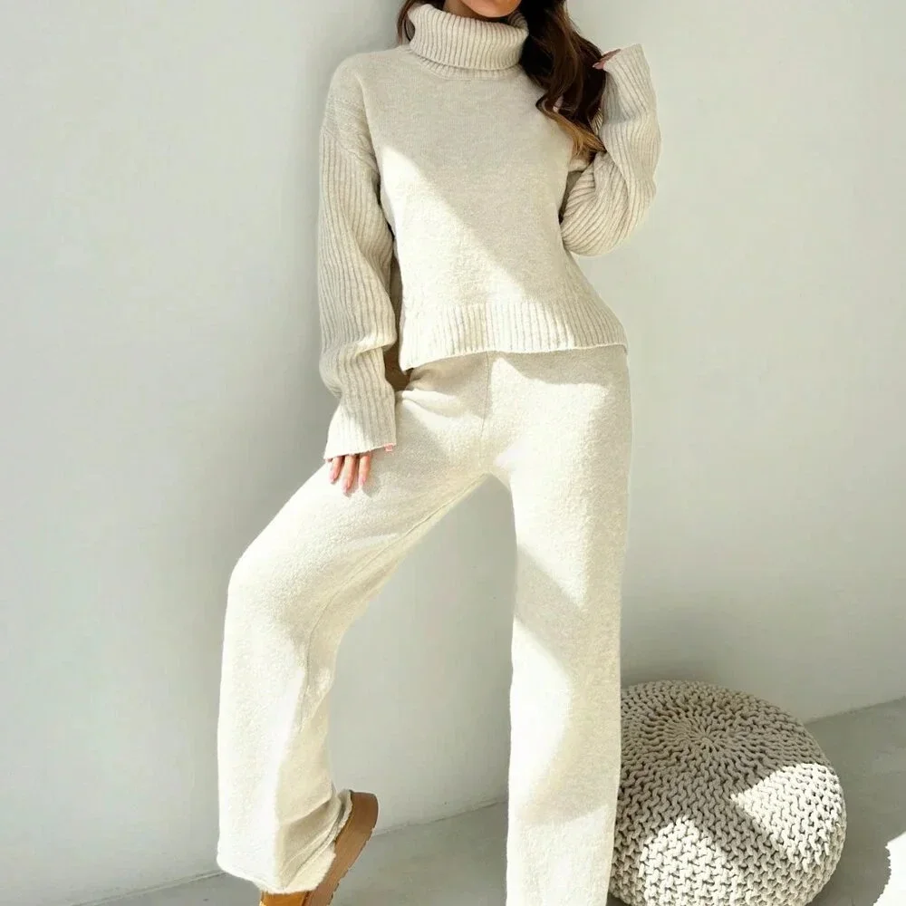 Grey Casual Women's Loose Fit High Neck Oversized Sweater Set - Picture 5 of 8